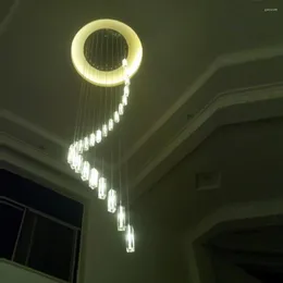 Pendant Lamps Stairwell Long Crystal Lights For Staircase Living Room Rotate Stairs Hanging Lighting Modern Spiral G4 Led Luminaria