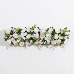 Party Decoration 100cm Artificial Flower Row Panel Silk Rose Peony Eucalyptus Road Cited Flowers Wedding Arch Bakgrund Decor Foam Base