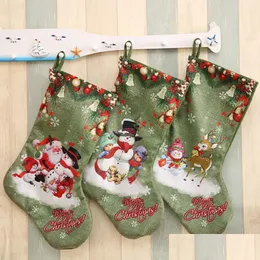 Decorações de Natal Green Christmas Big Sock Bolsa Presente Decoração de Natal Meias Impressas Candys Ornamentos Crianças Drop Deliver DHNH8