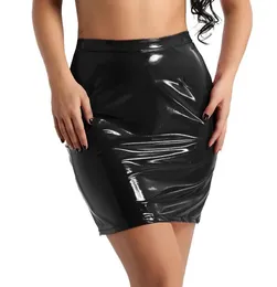 Womens Ladies Evening Party Catsuit Costumes Club Skirts Shiny Wetlook PVC faux Leather Bodycon Pencil Skirts Female Cocktail Sexy Clubwear