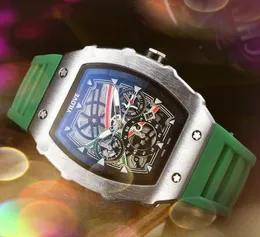 Top Merk Mannen Batterij Chronograaf Quartz Horloge 43mm Tape Rubber Riem Iced Out Hip Hop Skeleton USA Europa Populaire Misdaad Horloges Armband Geschenken
