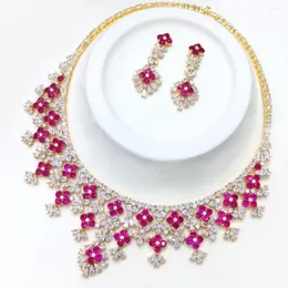 Halsband￶rh￤ngen Set Godki Luxury Lucky Flower Green Cz Jewelry for Women Wedding Earring Cubic Zircon Dubai Bridal 2022