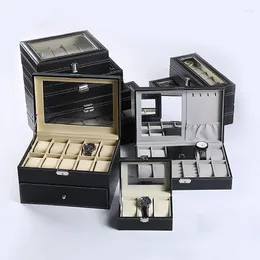 Uhrenboxen 3/6/10/20 Slots Black Box Tragbare Reise Leder Vitrine Organizer Glas Schmuck Aufbewahrung Großer Halter