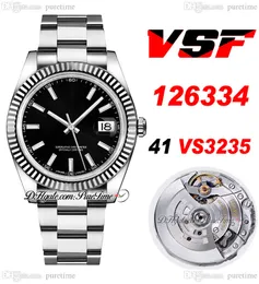 VSF tylko 126334 VS3235 Automatyczne męskie zegarek 41 Fled Bezel Black Dial Stick markery 904L Bransoletka Oystersteel Super Edition Ta sama karta Series Pureteme D4