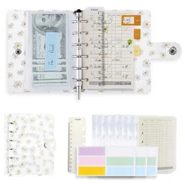 Anteckningar A7 Clear Daisy Binder Notebook Budget Kontant kuvert Planerare Organiser med bindemedelsfickor Ruler Refill Papper Label Sticker 220914