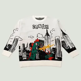 Men s tröjor Cartoon Fighting Dinosaurs Graffiti Tryckt stickad Autumn Winter Casual Loose O Neck Pullovers Unisex Streetwear 220913