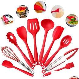 Cookware Sets 10Pcs/Set Sile Kitchen Utensils Cooking Set Pan Spata Spoon Ladle Turner Egg Beaters Spaghetti Server Slotted Tools Dro Dhygp
