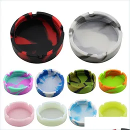 Ashtrays Sile Soft Round Ashtray Ash Tray Holder Pluminous Portable Anti-Scalding Cigarette Mticolor Eco-Friendly Smoking Drop Delive Dhtov