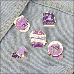 Pinos broches esmalte o esmalte de lapela broche pinos roxos chapéu de bruxa sabedoria design de colarinho de colarinho de brechos de jóias acessórios de bolsa de jóias 1 dh3di