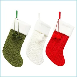 Weihnachtsdekorationen Weihnachten Kinder Geschenkhalter mit gestrickten Wollsocken Plüsch Ball Baum hängende Strümpfe Dekoration Weihnachten Home Ornam Dhrwl