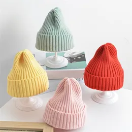 Caps Hats 6 Months To 4 Years Baby Kids Winter Warm Ribbed Knitted Beanie Hat The Sweet Solid Candy Color Toddlers Windproof Cap 220914