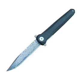 M6671 Flipper Folding Knife VG10 Damascus Steel Blade Carbon Fiber Handle Ball Bearing Fast Open EDC Pocket Knives