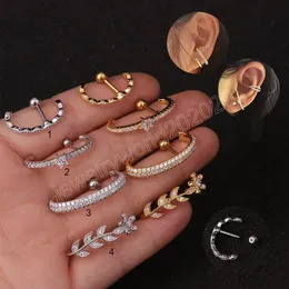Brincos de pântanos semicírculos de aço cirúrgico de zircão de zircão de piercing breol da cartilagem Tragus para mulheres jóias para parafusos de concha