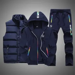 Erkeklerin Trailsits Sweat Suit Kış Giysileri Setleri 3 Parça Yelek Hoodie Seti Polar Zipper Sıradan Spor Sweetpant Takip Kıyafet 220913