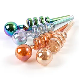 Unique Thread Style Oil Burner Pipes Hookahs Laser Heady Glass Hand Smoking Pipes 14MM Height Mini Dab Rigs Multi Colors Small Handle Bongs SW134