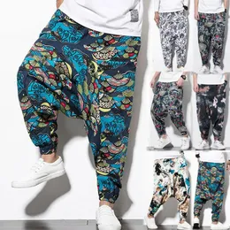 Męskie spodnie Pantalones Hombre Big and Tall Sports Vintage Męski lniany druk bawełniany luźny styl długi patchwork Patchwork Casual