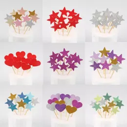 Festive Supplies 2022 10pcs Mini Heart Star Cupcake Toppers Birthday Cake Topper Decorating Picks Kids Wedding Party Decorations Baby Shower