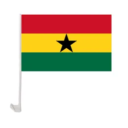 Ghana Car Flag 30x45cm Window Clip Ghanaian Flags Polyester UV Protection Car Decoration Banner with Flagpole