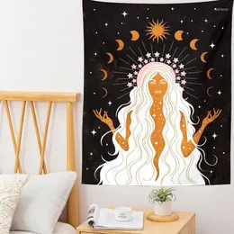 Taquestres Lua Fase Girl Mandala Tapestry Parede pendurada Boho Decor Decoração Macrame Hippie Witchcraft Art decoração