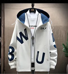 Herren schwarz weiß Jacke Frühling Kapuzenmäntel Lässiger Stil Plus Samt Trend Hip Hop Streetwear Reißverschluss Männliche Mode 2023 Flut Markendesignerkleidung