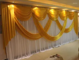 Party Decoration 10ft 20ft With Swags Gold Curtain White Ice Silk Drapes Wall Backdrop Wedding Birthday Celebration Event Decorations
