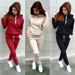 Kvinnors tv￥bitar byxor Kvinnor Autumn Winter 2 Set Jogging Women Hoodies Tryckt sportkl￤der kostymer tjockare varma damer flickor huvtr￶ja