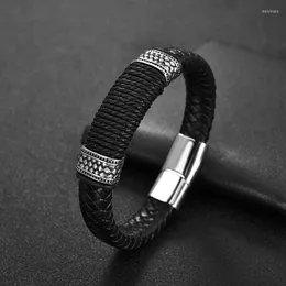 Charm Bracelets Leather Bracelet For Men Fashion Punk Stainless Steel Magnetic Clasp Braid Wristband Jewelry Accessories Gift