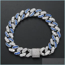 Łańcuch Link Nowy urok modowy Bling Out Blue Crystal CZ Bransoletka Sier Zircon Hiphop Biżuteria 12 mm kubańska link 429 Z2 Drop dostawa DH2RW
