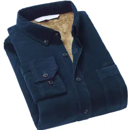 Camicie casual da uomo Qualità Uomo Cotone Velluto a coste Caldo inverno Fodera in pile spesso Termico Maniche lunghe Fondo Uomo 220915