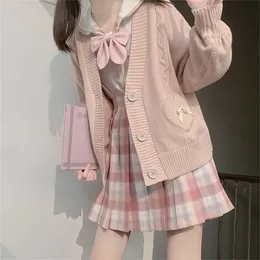 Maglieria da donna Tees Anbenser Primavera Giappone Kawaii Fashion Pink Cardigan Donna Vintage Crop Maglione lavorato a maglia Cute Bow Heart Coreano JK School Coat 220914