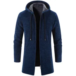 Männer Wolle Mischungen Winter Fleece Strickjacke Männer Dicke Kapuze Lange Sweaterscoat Männlich Warme Gestrickte Pullover Jacken Kausalen Hoodies Outwear Kleidung 220915