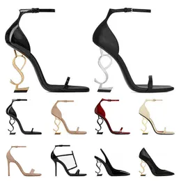 Sandalen für Damen, Luxus-Abendschuhe, High Heels, Lackleder, goldfarben, dreifach schwarz, nackte Damen-Mode-Sandalen, offene Zehen, Stiletto-Absatz, Party, Hochzeit