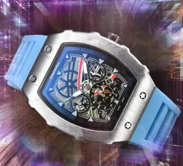 Relogio Masculino Herren Skelett Zifferblatt Uhren 43mm Outdoor Chronograph Quarz Batterie Moonwatch japan quarzwerk gummi gürtel armbanduhren geschenke