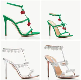 Летние женщины-дизайнерские дизайнерские дизайнерские сандалии ботинки ботинки resppy design aquazzures bow in blush sude sandal bridal свадебная вечеринка Lady High Heels Mules с коробкой 35-43