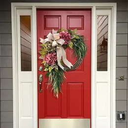 クリスマスデコレーションリースファームハウスピンクアジサイの装飾品玄関の壁屋外装飾庭の窓結婚式T2E3 220914