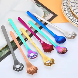 Stainless Steel Coffee Scoops Creative Dog Claw Cat Paw Spoons Hollow Stirring Spoon Tea Dessert Spoons Cute Kitchen Tools LT030