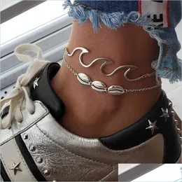 Anklets Shell Wave Anklets Foot Chain Mtilayer Sier Anklet Armband Beach Deisgler Jewelry for Women Drop Ship 185 W2 Delivery 2021 DH DHINF
