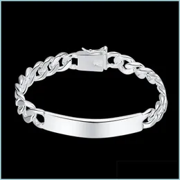 ID Identificazione 925 Sterling Sier 2Pcs Bracciale 10Mm Catena Laterale Liscia Per Uomo Donna Matrimonio Festa Di Fidanzamento Gioielli 820 Z2 D Dhw7H