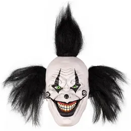 Party Decoration Halloween Evil Laughing Saw Clown Adult Costume Mask Creepy Killer Joker with Black Hair Cosplay Huanted House Props 220915