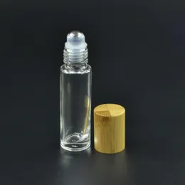 15 ml Essential Oil Diffuser Clear Glass Roll On Bottle With Natural Bamboo Cap rostfritt stål Rollerboll