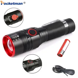 Pocketman LED -ficklampa Portable Camping ficklampor Zoomable fackla vattent￤ta facklor Anv￤nd 18650 batteri