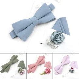 Nœuds papillons couleur unie coton mariage noeud papillon ensemble mouchoir rose broche pour hommes danse fête bar bleu rose papillon beau costume cadeau