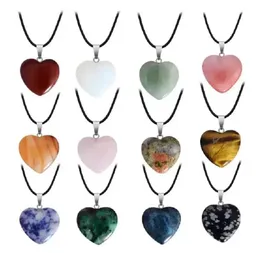 Doğal kristal taş kolye kolye el oyma yaratıcı kalp şeklindeki değerli taş kolyeleri moda aksesuar hediyesi zincir 20mm dd