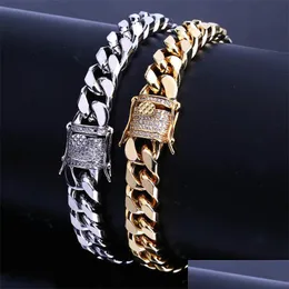Urok bransoletki 7/8 cala 10 mm Miami Cuban Link lodowane złoto Sier Bracelets Hiphop Bling łańcuchy biżuterii Męska bransoletka 436 Z2 Drop Deli DHV5C