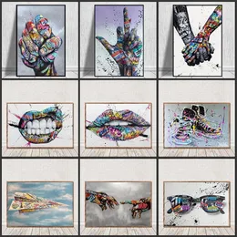 Abstract Street Graffiti Kunstliefhebber Zoenen Canvas Schilderij Posters en Prints Hand Wall Art Foto voor Woonkamer Home Decor No Frame