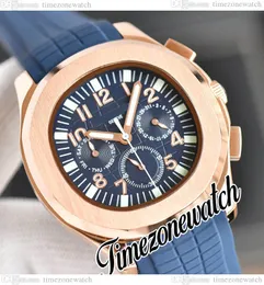 42mm 5740 5167 Relógio Masculino Automático Azul Textura Dial Rose Gold Case Sem Cronógrafo Azul Pulseira de Borracha Relógios Timezonewatch E230A3