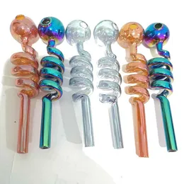 Acessórios para fumantes Tubos de revestimento de safira torcida em espiral pirex queimador de óleo de vidro de mão lascas coloridas tigelas coloridas bongs de 14 cm de comprimento