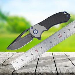 1 Stück H9157 High End Flipper Klappmesser M390 Black Stone Wash Drop Point Klinge aus Kohlefaser mit TC4-Titanlegierungsgriff, Kugel, schnell zu öffnendes EDC-Taschenmesser