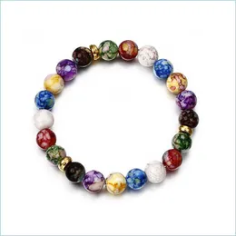 Beaded Strands Natural Dl Polish Stone Bracelets Colorf Chakra Yoga Energy Buddhist Prayer Bead Bronze Beaded Bracelet Ornament 3050 Dhkgp