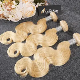 #613 Human Virgin Hair Extensions Double Weft Blond Hair Bundle Body Wave Wavy 3 Bundles